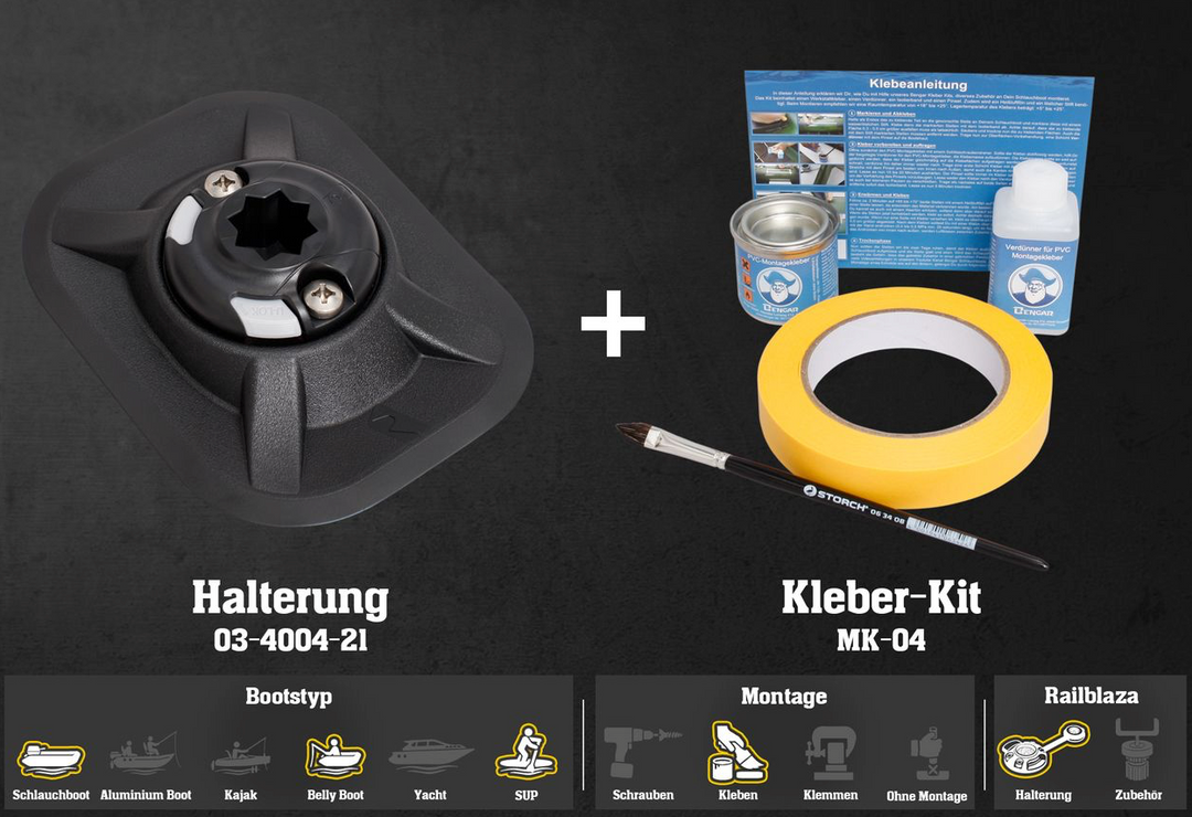 Railblaza Halterung Ribport Außenhaut + Kleber Kit, Montage: Kleben