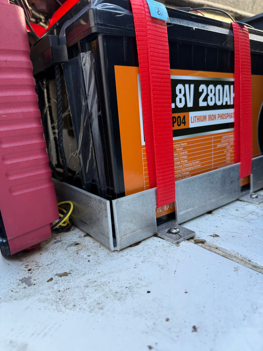 HTC Batterieschutz aus Edelstahl für sichere Batteriebefestigung im Boot